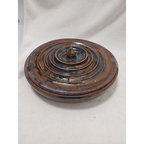 Pottery Serving Platter w Lid Exotic Party Holiday Rustic Cottagecore Farm Artsy - Picture 4 of 16